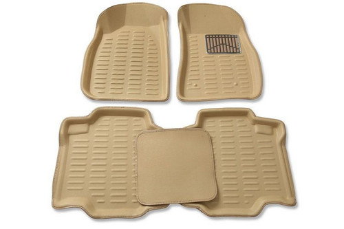 3D Car Floor Mats - TPR Material, Set of 5, Beige, Waterproof, Anti-Slip, Perfect Fit