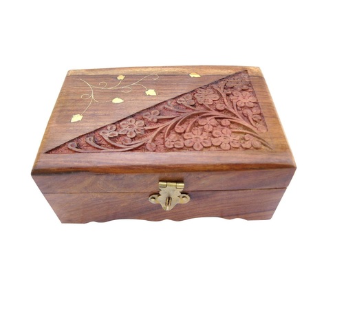 Dersi Karigar Wooden Hand Carved Jewelery Box ( Brown, 6 x 4 x 2 inch )