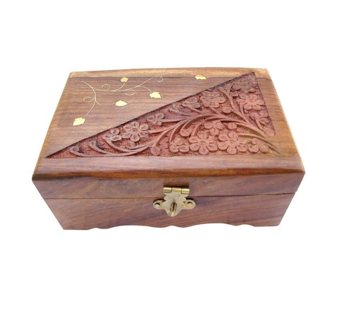 Dersi Karigar Wooden Hand Carved Jewelry Box( Brown 6 x 4 x 2 inch )
