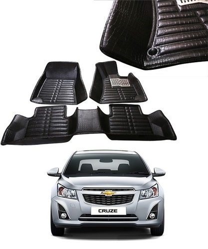 5D Car Floor Mats - Leather, Chevrolet Cruze Fit, Black, TPR Heel Pad | Raised Edges, Full Coverage, Lightweight, Eco-Friendly