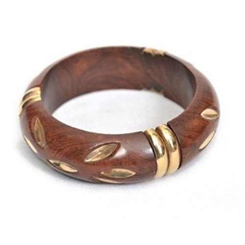 Desi Karigar Wooden With Brass Work Bangle Size-Standrad