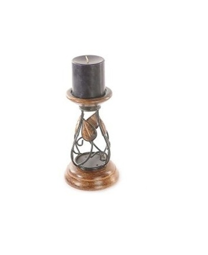 Desi Karigar Wood Carvers Wooden Candle Stand Leaf Design