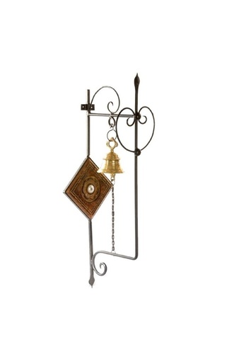 Desi Karigar Wooden Wrought Iron Brass Bell Wall Mounted Home Decor
