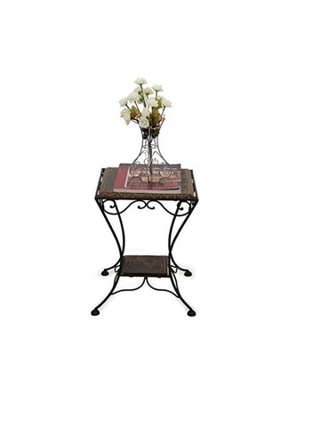 Desi Karigar Wooden & Wrought Iron Stool/Chair ( Black, 13 x 13 x 16 inch )