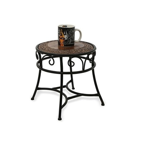 Desi Karigar Wooden & Iron Round Shaped Table Size(LxBxH-13x13x13) Inch