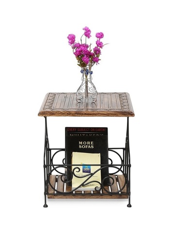 Desi Karigar Wood & Iron Handmade Design End Table Size(LxBxH-17x17x20) Inch