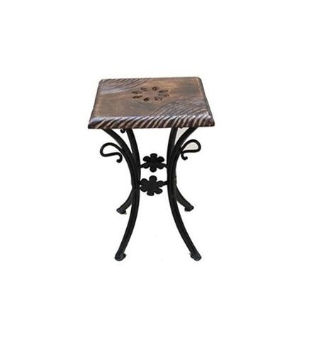 Desi Karigar Wooden & Wrought Iron Stool/chair (Black, 10 X 10 X 12 Inch)