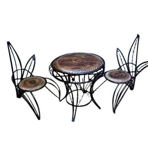 Desi Karigar Four Wooden And Wrought Iron Chair In Unique Design With Center Table By DESI KARIGAR