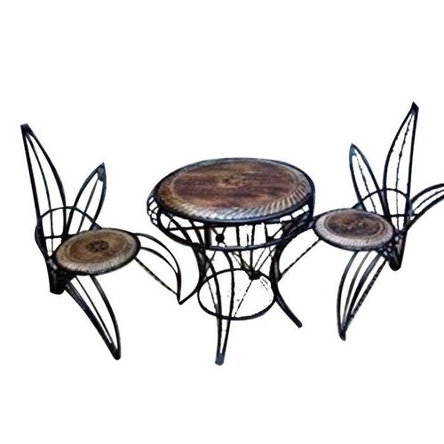 Desi Karigar Four Wooden And Wrought Iron Chair In Unique Design With Center Table
