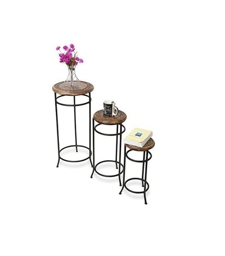 Desi Karigar Home Decor Fancy Design Wood & Iron Table Set Of 3 Size (LxBxH-14x14x29) Inch