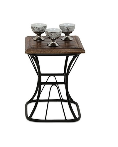 Desi Karigar Wooden & Iron Home Decor Table Size(LxBxH-12x12x15) Inch