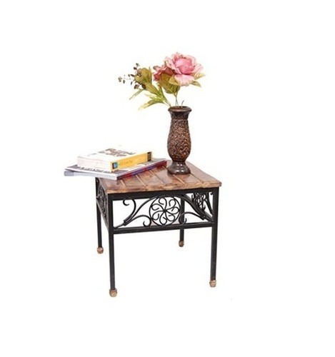 Desi Karigar Wooden & Iron Stool/Table Size(LxBxH-13.5x13.5x13.5) Inch