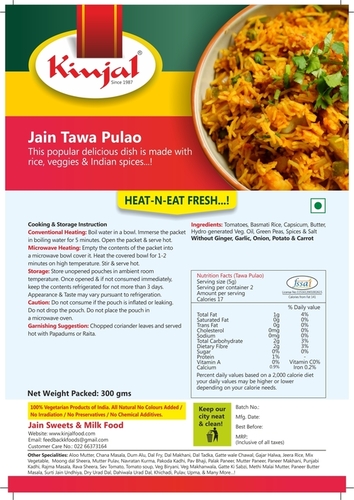 Jain Tawa Pulav (Ready To Eat) - Convenient Bag Packaging | Longer Shelf Life, Delectable Taste for Parties & Restaurants Use