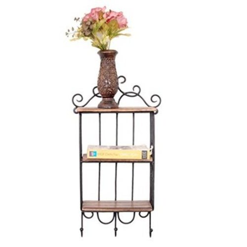 Desi Karigar Home Decor 3 Shelf Book Kitchen Rack With Cloth/Cup Hanger Size(LxBxH-13x5x24) Inch