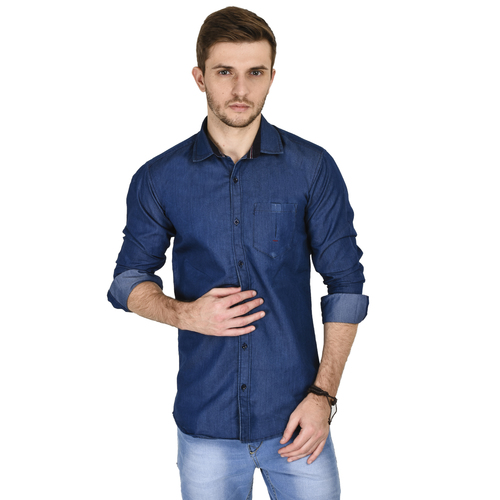 Denim Navy Blue Shirts Collar Style: Classic