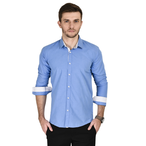 Trendy Cotton Shirt Blue Collar Style: Classic