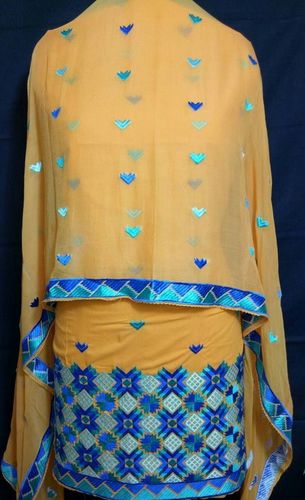 Yellow Patiala Phulkari Suit