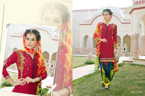 Red Shop Printed Patiala Suit Online