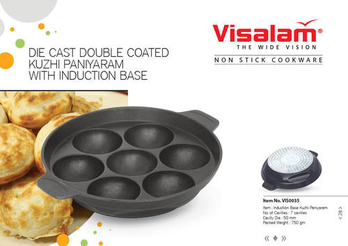 D/C Induction Kuzhi Paniyaram - 7 Inch Aluminum Non-Stick Cookware GREBLON Coating Easy to Handle Induction and Gas Compatible 7 Cavity Design