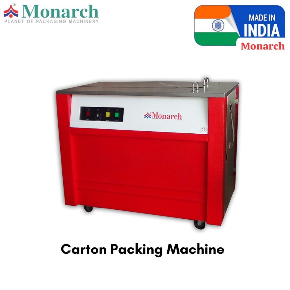 Semi-Automatic Strapping Machine - Strapping Roll, 910x580x750 mm, Red & Gray | Human Machine Interface, 220V, 100 kg Weight, 10 Capacity