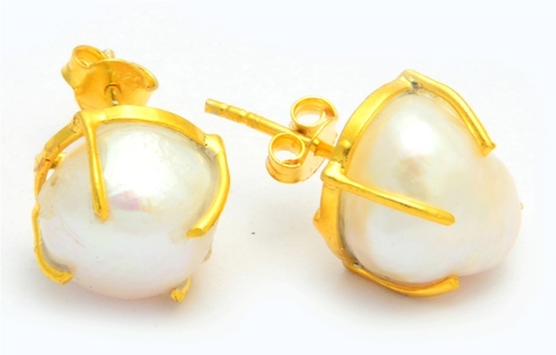 Pearl Gold Plated Prong Set Earring