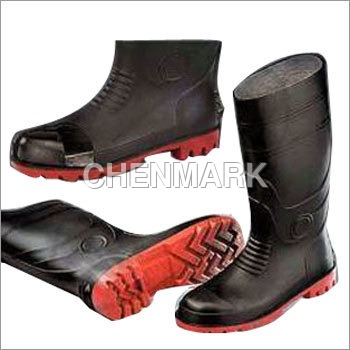 Gum Boots - PVC & Rubber with Fabric Lining, Black & Red Leather, Lightweight & Durable with Anti-Skid Soles