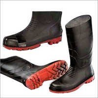 Gum Boots - Pvc & Rubber With Fabric Lining, Black & Red Leather, Lightweight & Durable With Anti-skid Soles