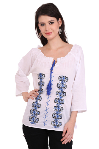 Cotton Embroidery Three Quarter Sleeve Top - S/M, M/L, L Size | Breathable, Comfortable, Anti-Wrinkle, Elegant Bohemian Design