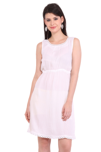 Mix Colours Rayon Crepe Solid A-line White Dress