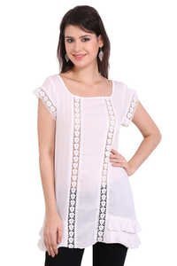 Mix Colours Rayon Crepe Solid Casual Wear White Round Neck Dress