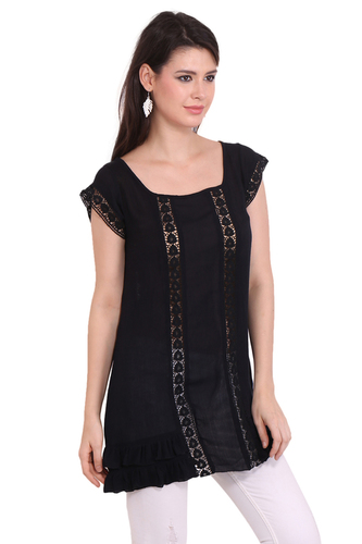 Mix Colours Resort Wear Dresses Rayon Crepe Solid Casual Wear Black Round Neck Dress