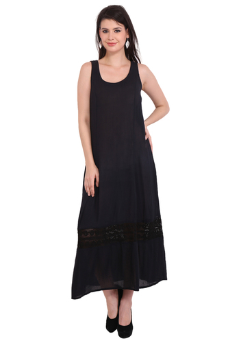 Mix Colours Rayon Crepe Dress Solid Black Long Maxi Dresses