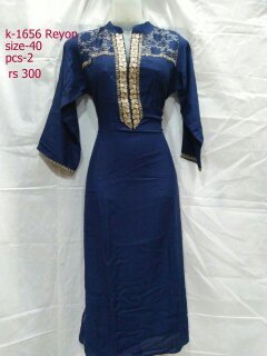 Ladies Reyon Blue Embroidered Kurti - Color: All Color