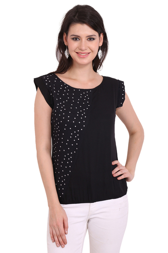 Mix Colours Poly Crepe Black Solid Party Wear Sleeveless Top