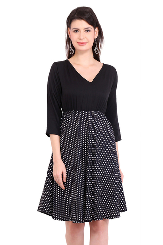 Mix Colours Beachwear Dresses Poly Crepe Women A-Line Black Dress