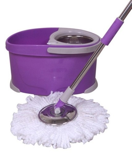 Basket Mop (Steel) - Optimum Grade Plastic, 25x11x15 cm, Purple | Steel Jali Basket, 2 Microfiber Refill, Water Holding