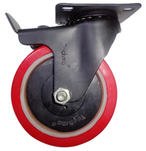Polyurethane Wheel Caster with Plate Brake - 125x32 mm Wheel Diameter, New Condition | T3 Series Design with Enhanced Stability
