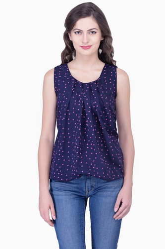 Pink Printed Sleeveless Blouse - 100% Poly Crepe Fabric, Assorted Sizes S-XXL | Breathable, Comfortable, Anti-Wrinkle, Formal & Casual Style Options
