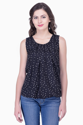 Mix Colours Black Printed Blouse Party Sleeveless Soild Top