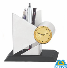 Metal Clock with Pen Stand