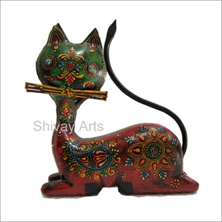 Wooden & Iron Multicolor Fine Emboss Cat Showpiece Figurine Statue