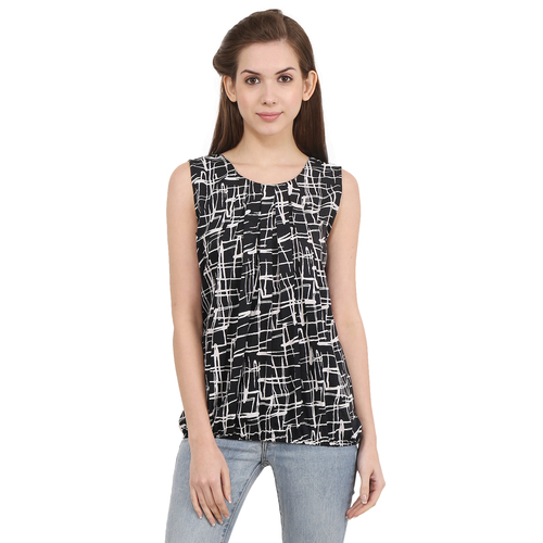 Checked Party Wear Sleeveless Top - Poly Crepe, Available in Sizes S to XXL, Stylish Mix Colours for Summer Fashion, Easy Care & Trendy Design
