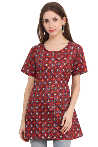 Mix Colours Cotton Printed Maroon Color Dress