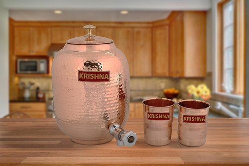 Copper-Ware Copper Water Jug Capacity 4 Litrs With 2 Glasses