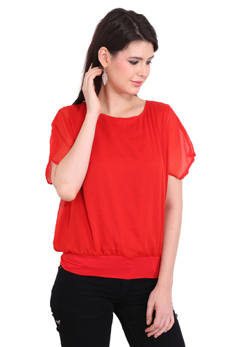 Mix Colours Casual Short Sleeve Solid Womens Red Tops