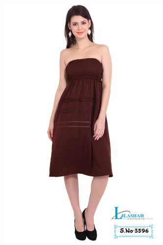 Mix Colours Poly Crepe Women 2 In 1 Brown Dress And Skirt