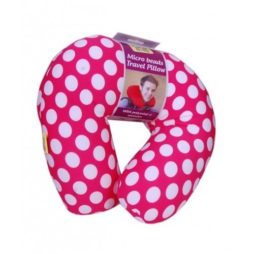 Micro Beads Travel Neck Pillow - Memory Foam, Pink, Removable Cover | Neck Support, Comfort, Travel-Friendly
