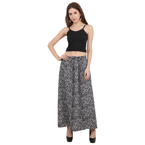 Cotton Printed Long Skirt - Free Size, Black Color, Breathable and Comfortable for Casual Wear
