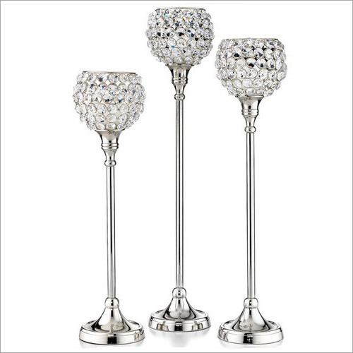 Silver Finish Crystal Candle Holder Tea Light