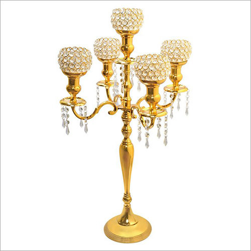 5 Arm Gold Finish Crystal Candelabra Wedding Centerpiece